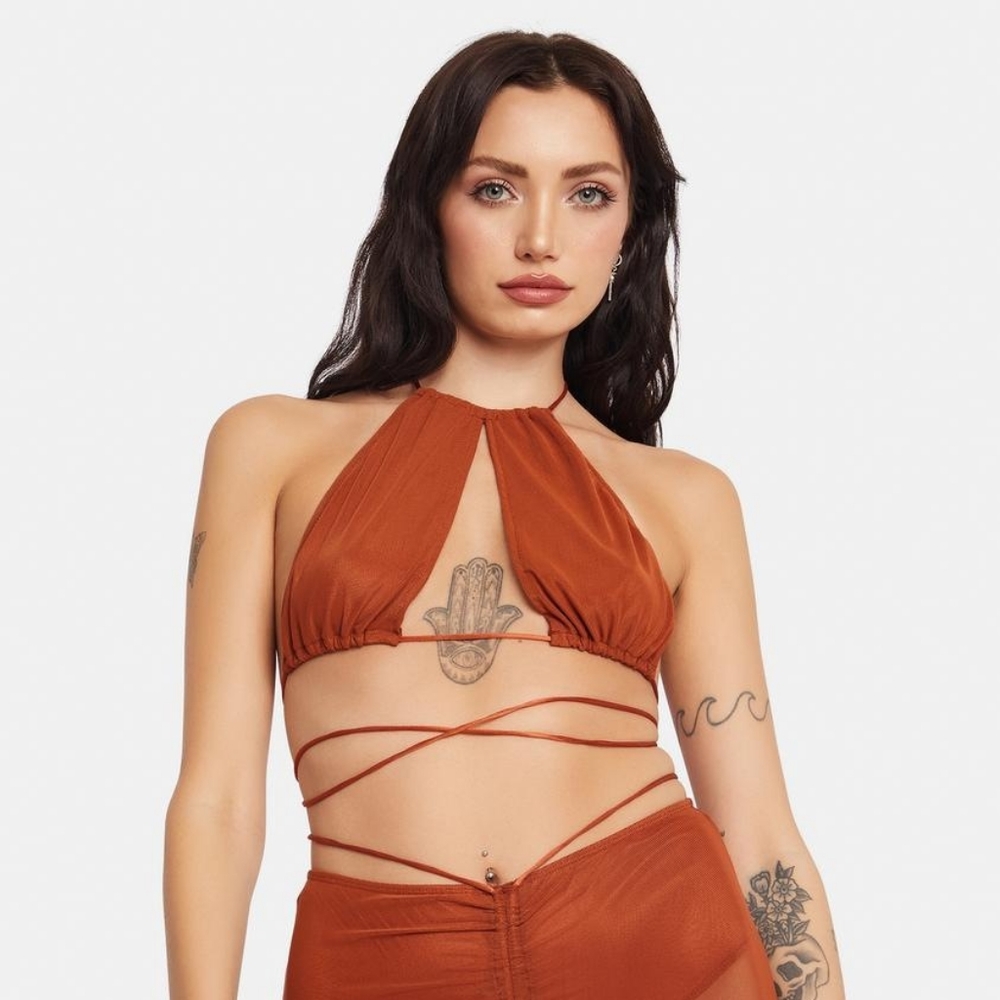 Motel Mesh Toffee Karti Crop Top NWT XL